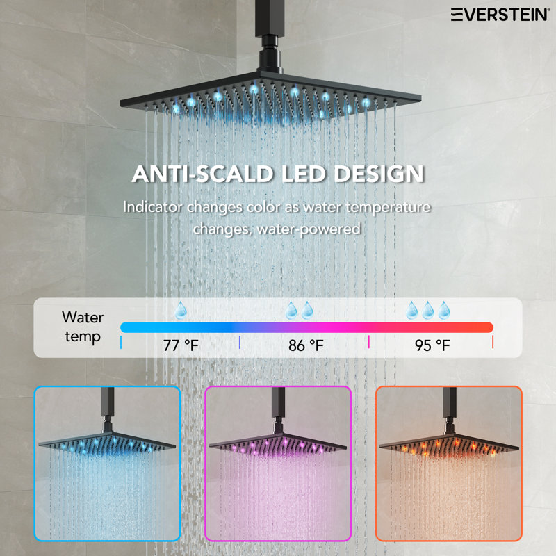 Ensemble de système de douche thermostatique numérique double, pomme de douche à pluie à DEL 12 po avec douchette à 4 fonctions