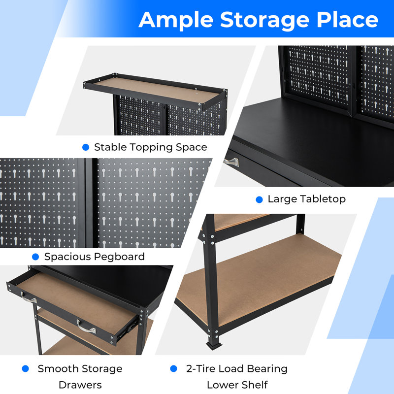 WFX Utility™ Multi-use Workbench W/ 2 Shelves Heavy-duty Work Table Tool Storage Bench, Blue/Black