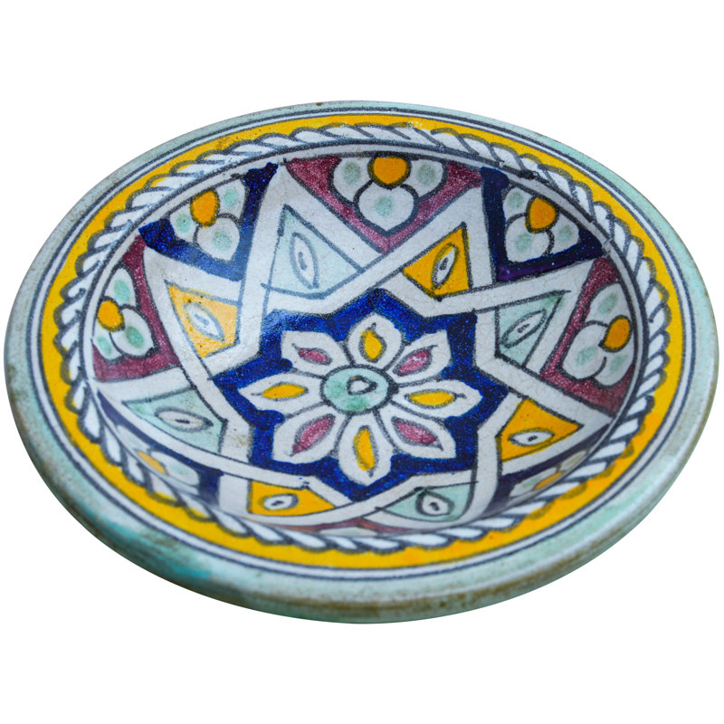 Assiette décorative en céramique jaune / orange / bleu