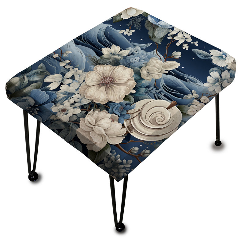 Repose-pieds nautique à motif d'océan et de fleurs bleues