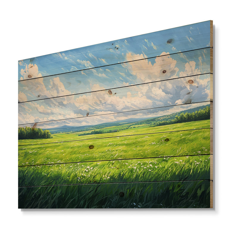 "Countryside At High Noon I" - Art mural en bois campagne - sur bois de pin naturel, H 10 po x l 20 po x P 0,78 po