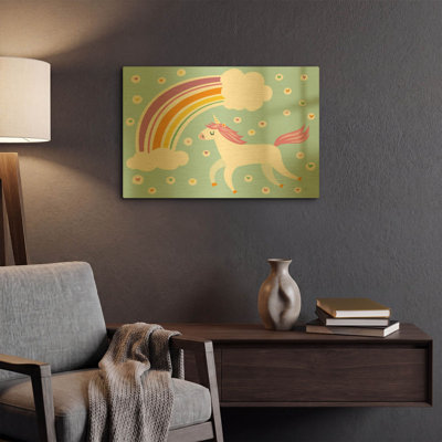 «Happy Unicorn» par Melissa Averinos, art mural en métal doré, 16 po x 12 po