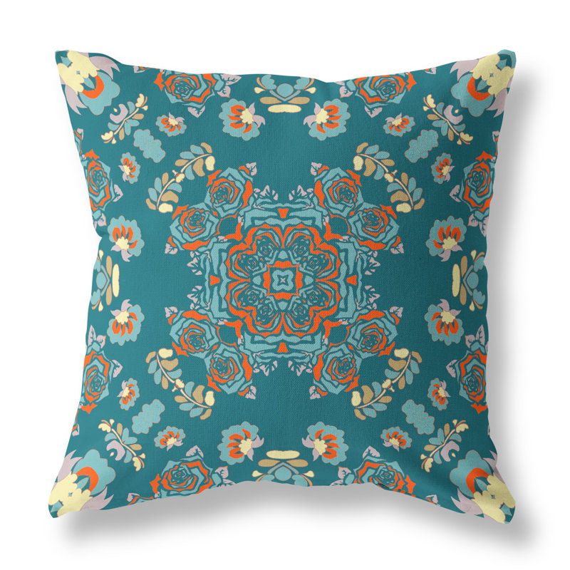 Coussin 20 po x 20 po, Floral rouge / vert