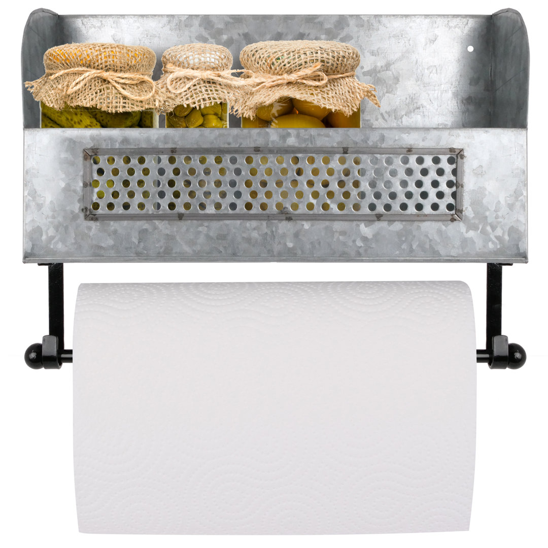 Rustic Galvanized Wall Mounted Paper Towel Holder With Storage Rebrilliant 