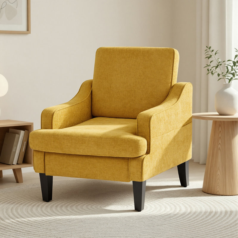 Fauteuil d'appoint rembourré en chenille Mordern And Chic Design, Jaune