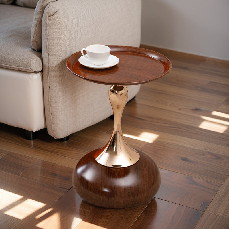 Table d'appoint polyvalente en métal à piédestal, Noyer brun, Noyer brun