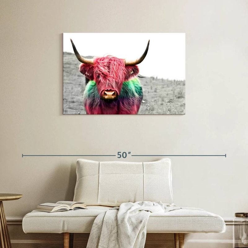 Vache Highland colorisée, H 24 po x l 36 po