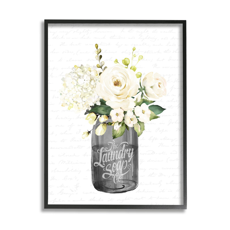 "White Flower Blossoms Laundry Pot", art texturé giclée par lettrage, Giclée encadrée noir minuit, L 11 po x H 14 po