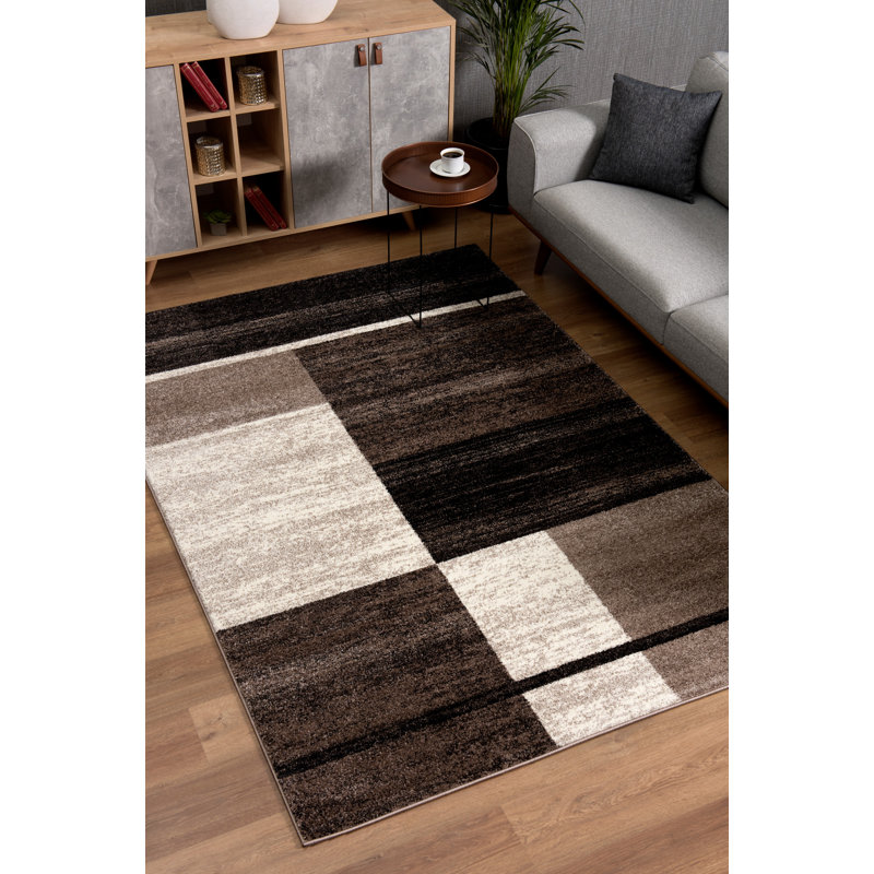 Tapis à motif abstrait brun / beige 4 pi x 6 pi (3 pi 9 po x 5 pi 6 po) Herat Branch Branch, tapis contemporain, à poils moyens et résistant aux taches