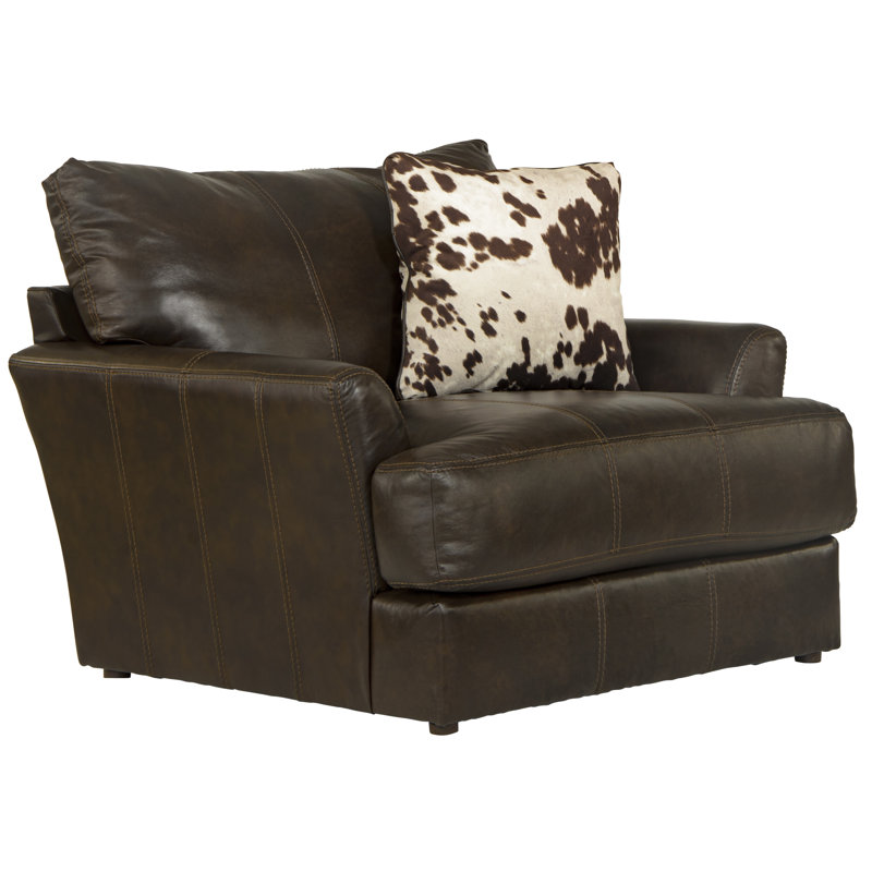 Fauteuil club 47 po en cuir fleur italien avec 1 coussin décoratif
