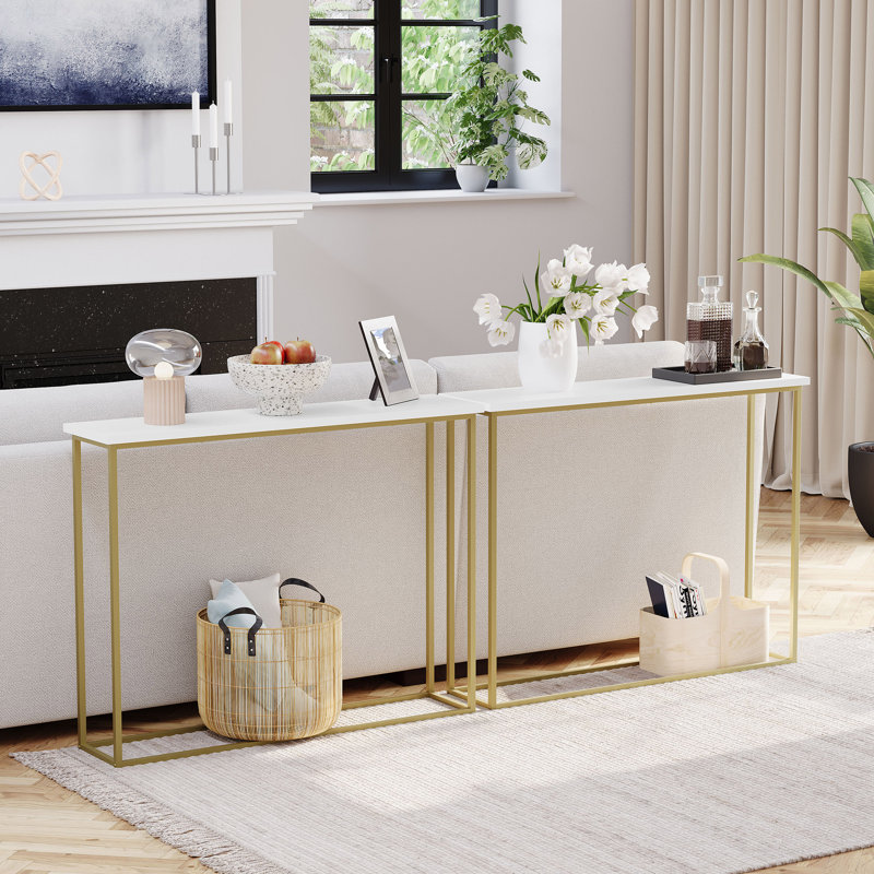 Modern Console Table with Metal Legs – Sleek Hallway Living Room Home Office & Entryway Accent Table, White, Gold