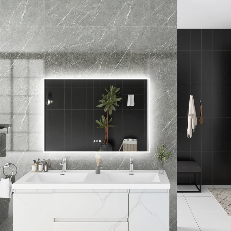 40 In. W X 28 In. H Wall-Mounted Multi-Functional Dimmable LED Bathroom Vanity Mirror