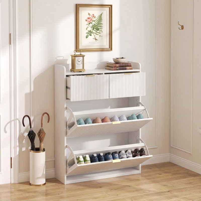 10 Pair Shoe Storage Cabinet, White