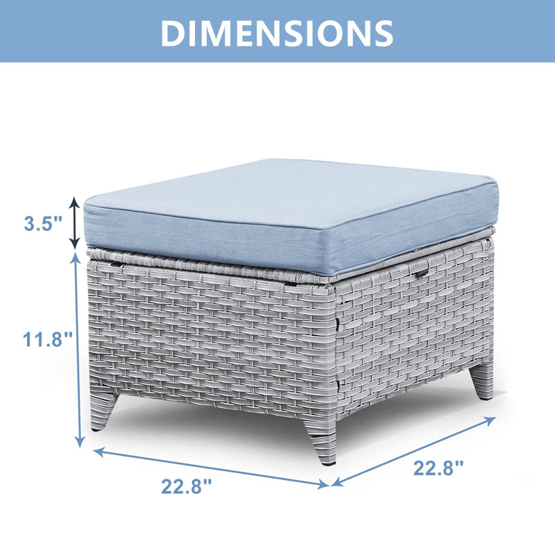 Repose-pieds d'extérieur avec coussin Carolina, Bleu pastel