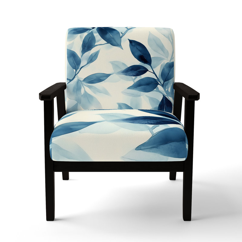 Chaise d'appoint Leaves - Fauteuil Blue Leaves Botanical Wash I, Black Square Arms