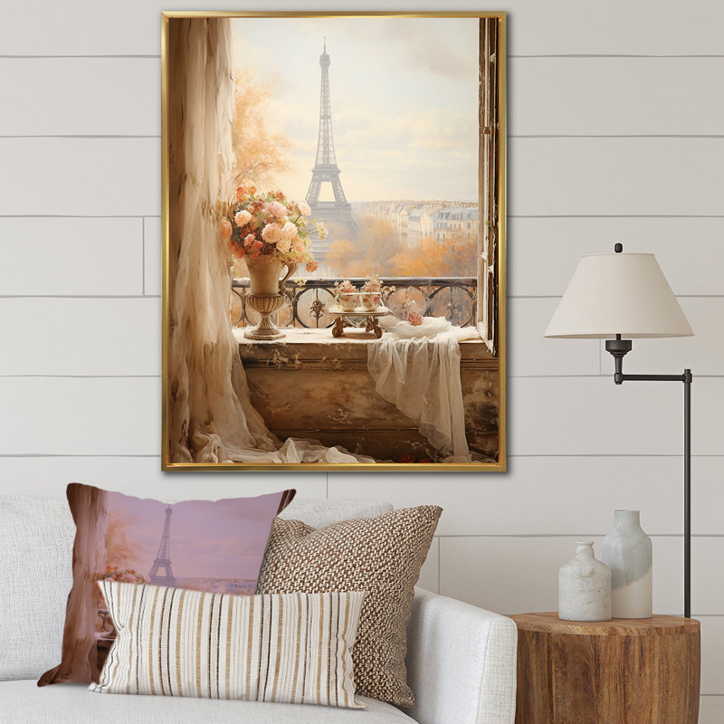 «Paris Spring Spring Elegance I - City Paris, art mural», H 32 po x l 24 po x P 1 po, Cadre flottant doré