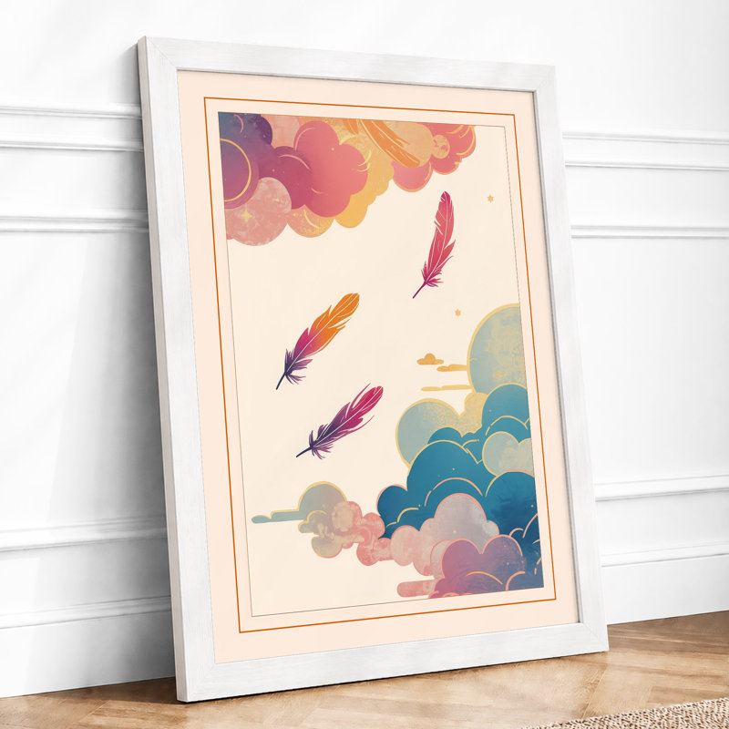 Floating Feathers Minimalist - Framed Print, A2 - 59.4 x 42.0 cm, White