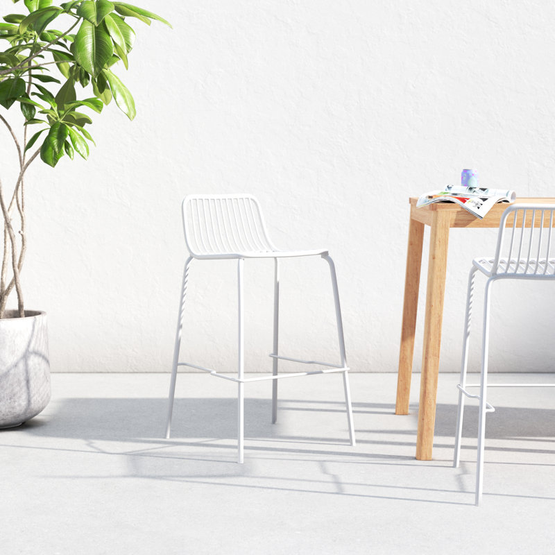 Trenton Powder Coated Steel Outdoor Stool, White, Counter Stool (25.5” Seat Height)