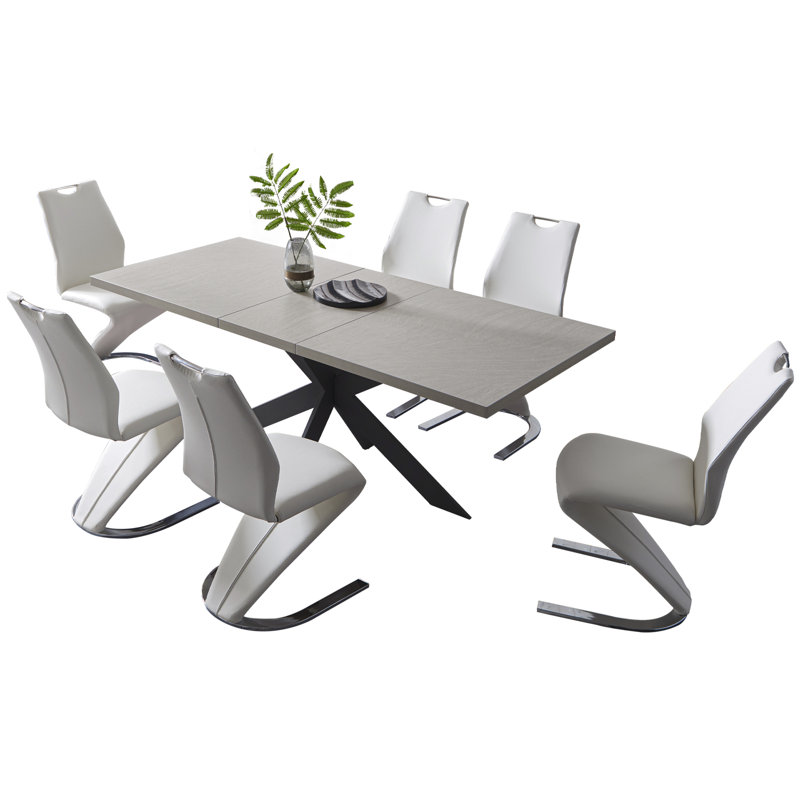 Robyn Modern Kitchen Dining Set, Extendable Dining Table With Dining Chairs, White