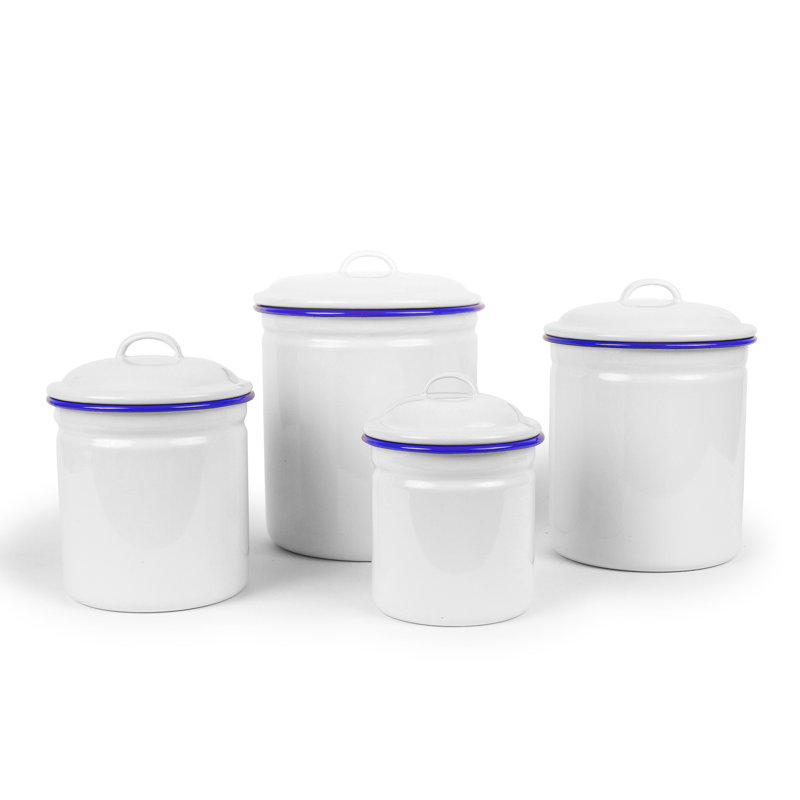 Crow Canyon Enamelware Vintage 4 Piece Canister Set, Blue