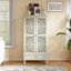 Grande armoire de rangement rustique avec tiroir et portes en bois sculpté, avec des pieds en bois massif pour une organisation polyvalente.-627794769