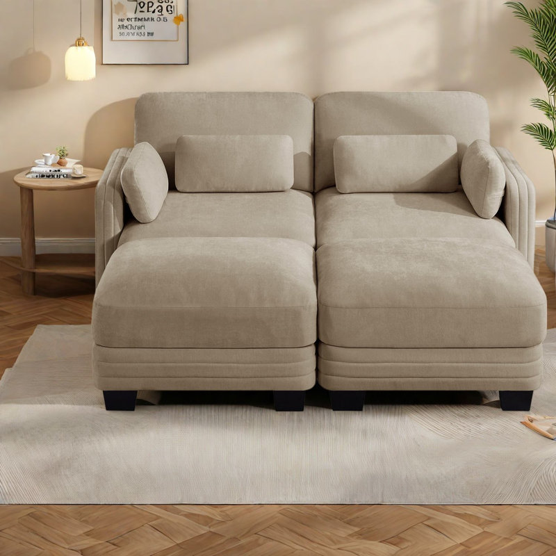 Canapés d'angle à compression, canapé moderne modulaire en chenille camel pour la maison