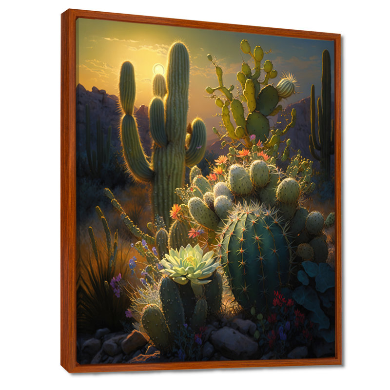 Cactus dans le désert III - Montagnes, impressions encadrées, H 40 po x l 30 po, Cadre flottant brun