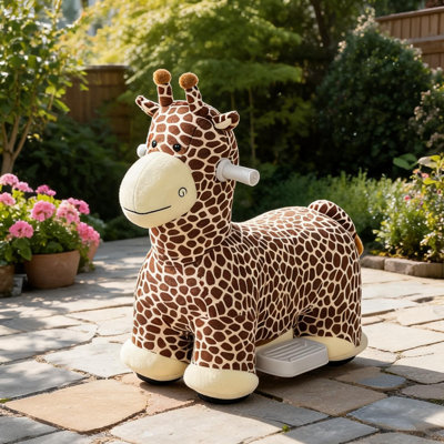 Peluche girafe avec batterie 6V, musique et siège bas de 10,2 pouces en brun riche pour tout-petits