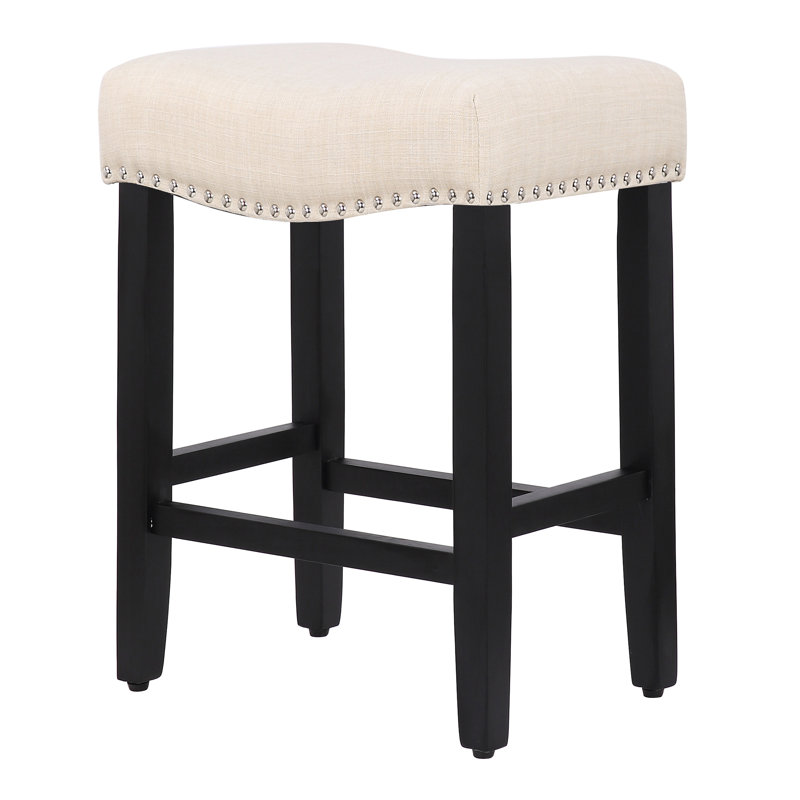 Jameson Upholstered Counter & Bar Stool (Set of 2), Counter Stool (24” Seat Height), Black/Beige, 2