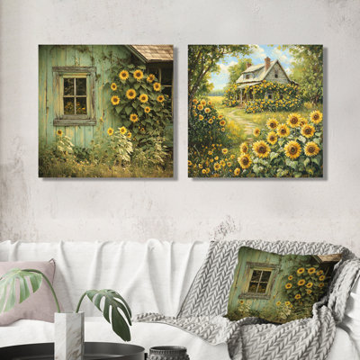 "Tournesols de campagne" par The Cottage I - art mural tournesols - ensemble d'art mural traditionnel 2 pièces