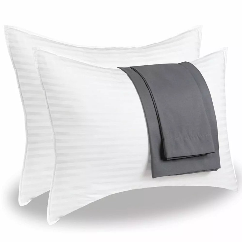 Down Alternative Bed Pillows Set of 2 with 2 Pillow Cases Included, Queen Size, Light Gray