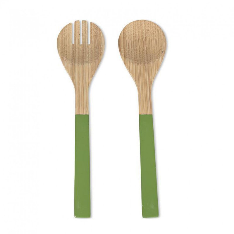 Handled Fork And Spoon Salad Servers, Green