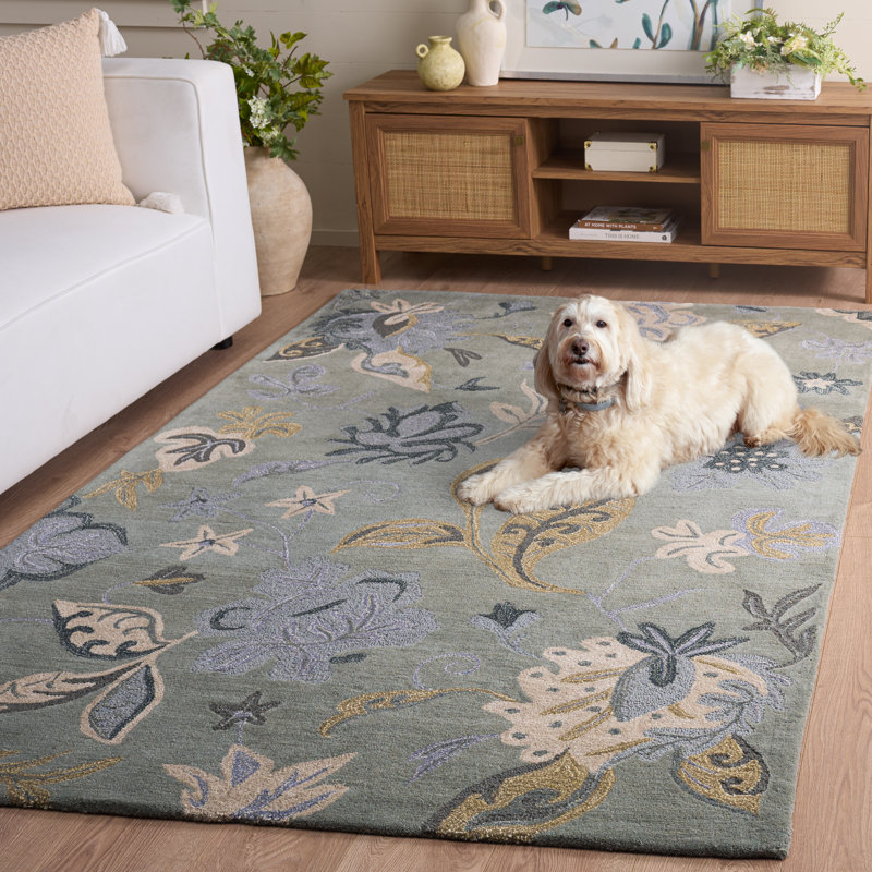 Tapis floral en laine touffeté à la main Arber Jardin, Rectangle 5 pi x 8 pi