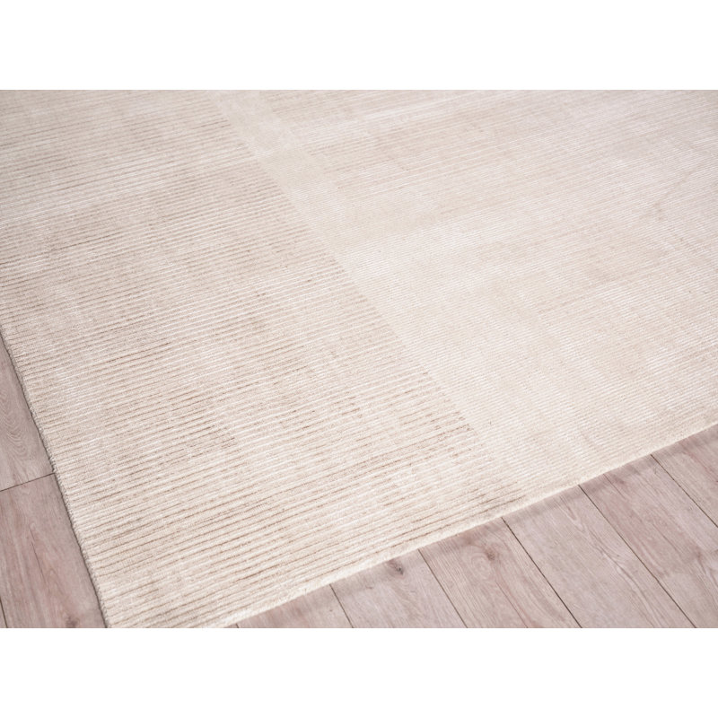 Cantori Hand Loomed Wool/Silk Striped Area Rug in Ivory/Light Beige, Rectangle 4' x 6'