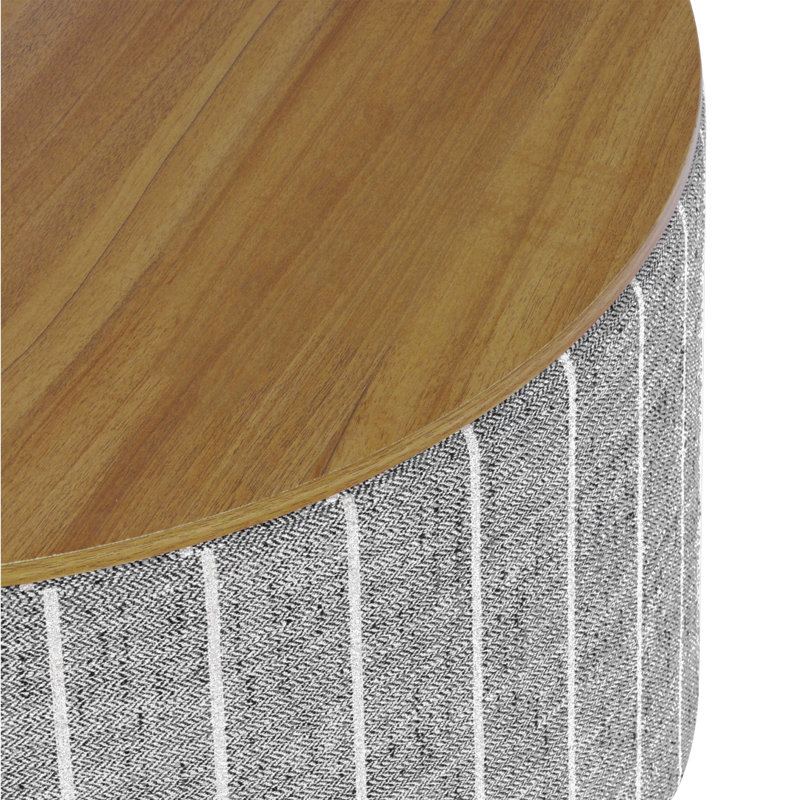 Repose-pieds avec rangement Jena, plateau rond relevable de 30 pouces, rayures grises