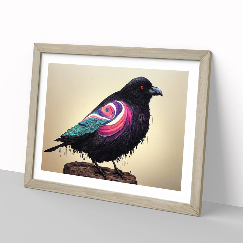 Masterful Raven Bird 1 Piece Single Picture Frame Wall Art, 46cm H x 64cm W x 2cm D, Oak