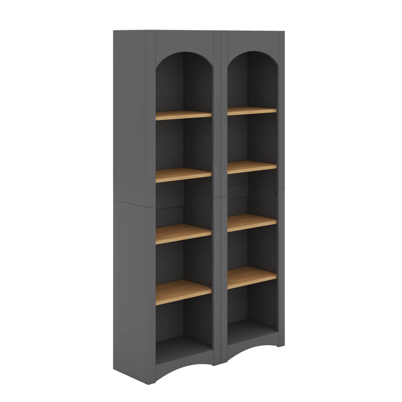 Bibliothèque moderne à 5 niveaux, ensemble de 2 bibliothèques, ensemble de rangement bicolore avec tablettes réglables, Gris