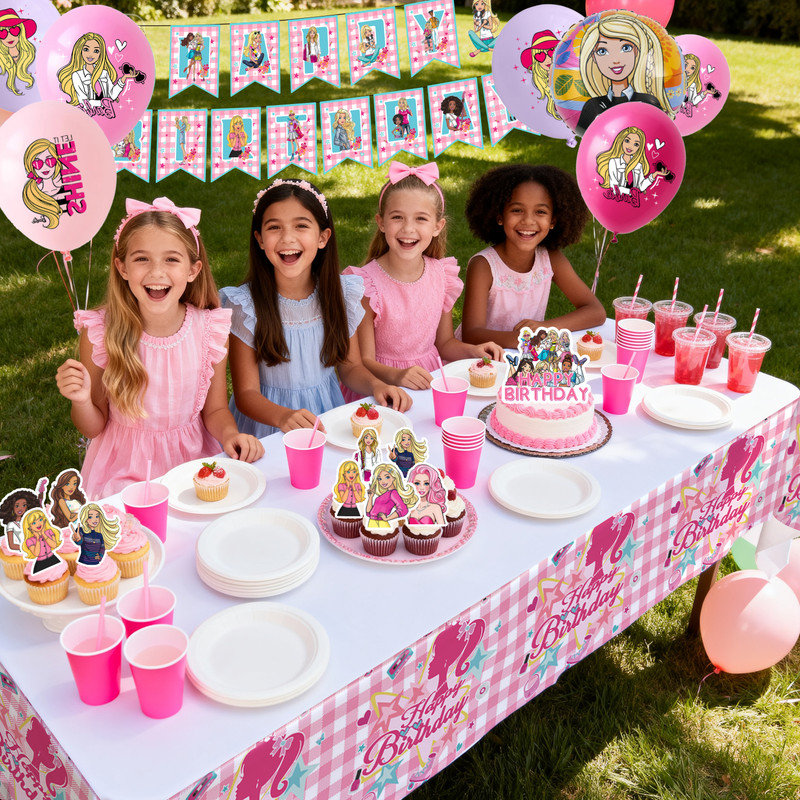 Accessoires de décoration de fête Barbie Princess, ensemble de décorations d'anniversaire Barbie Princess