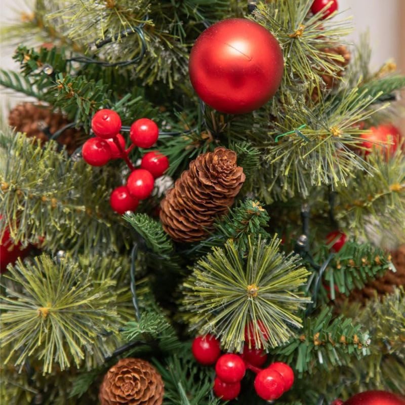 2 pièces de remplissage pour urne d'arbre de Noël artificiel pré-éclairé, remplisseur de pot de Noël avec lumières, verdure d'arbre de Noël artificiel pré-éclairé, arbres de Noël artificiels éclairés avec piquet de trépied