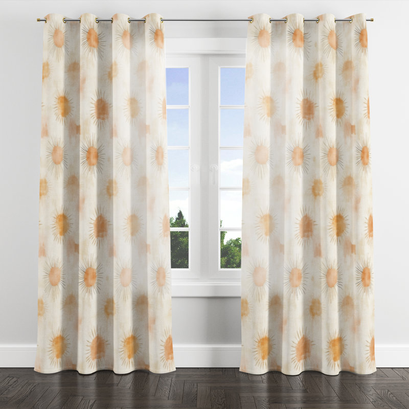 Starburst Velvet Curtains - Contemporary Boho Sun Minimal Grommet Curtain - 1 Panel, Gold Grommets, 52" W x 108" L