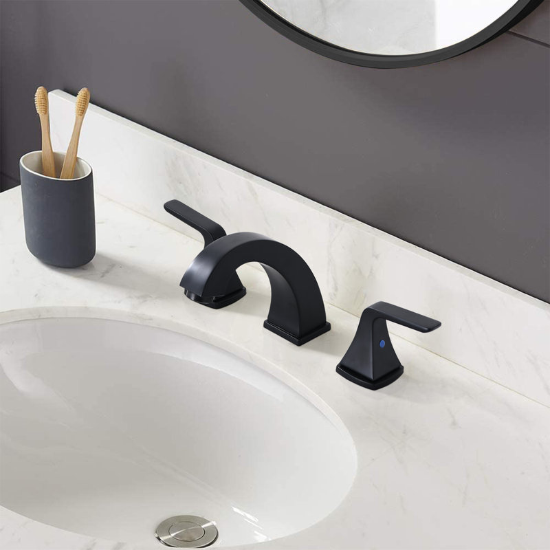 Robinet de salle de bain à large entraxe avec bonde, Noir mat