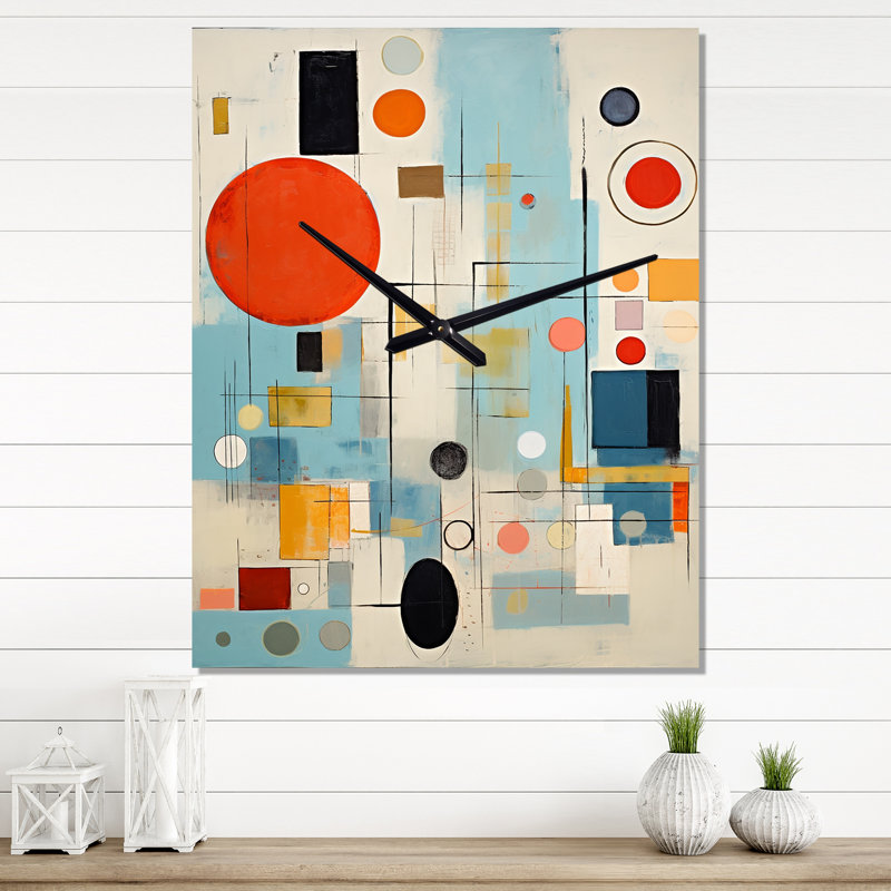 Blue Orange Mid Century Abstract Retro - Abstract Midcentury Metal Wall Clock, Small