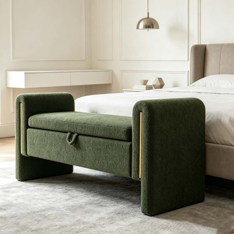 Banc de bout avec accoudoirs et rangement Modern, Vert olive