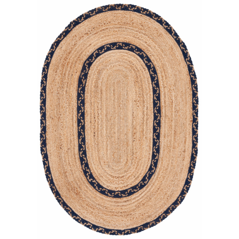 Kyrah Natural Fiber Hand Loomed Jute/Cotton Rug in Natural/Navy, Oval 3' x 5'