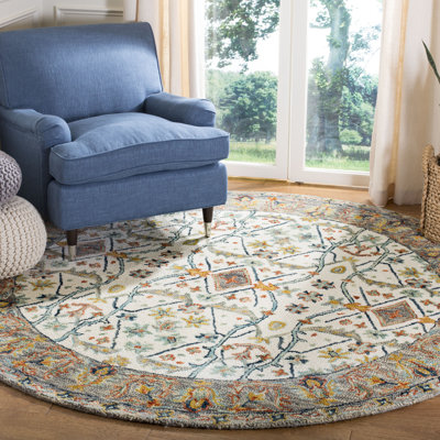 Vahakn Hand Tufted Wool/Cotton Rug in Blue/Ivory