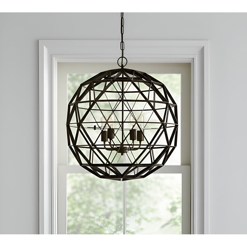Black Caged Four Light Metal Dimmable Chandelier
