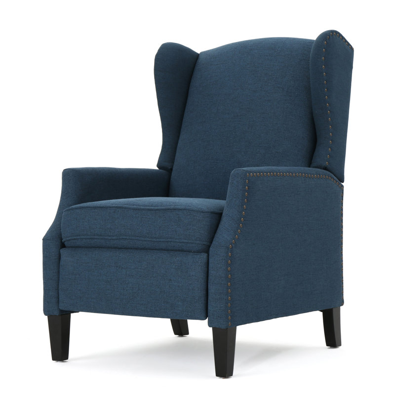 Comfortable Recliner With Studded Border For Home Decoration, Navy Blue