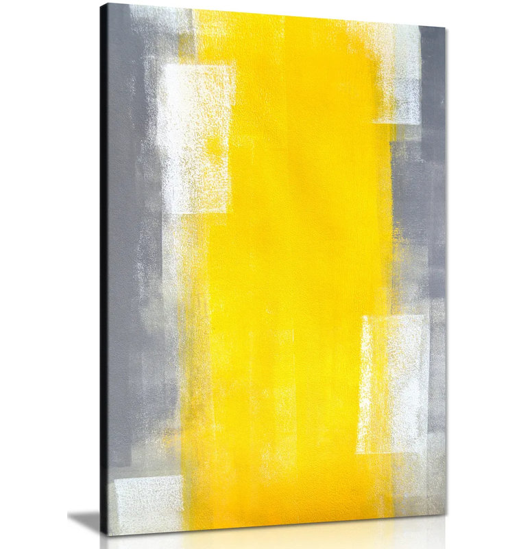 Abstract Yellow And Grey - Wrapped Canvas Painting, 91cm H x 61cm W