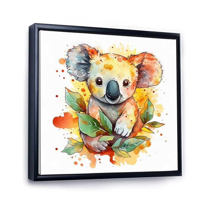 Adorable bébé koala sur toile, H 30 po x l 30 po, Cadre flottant noir