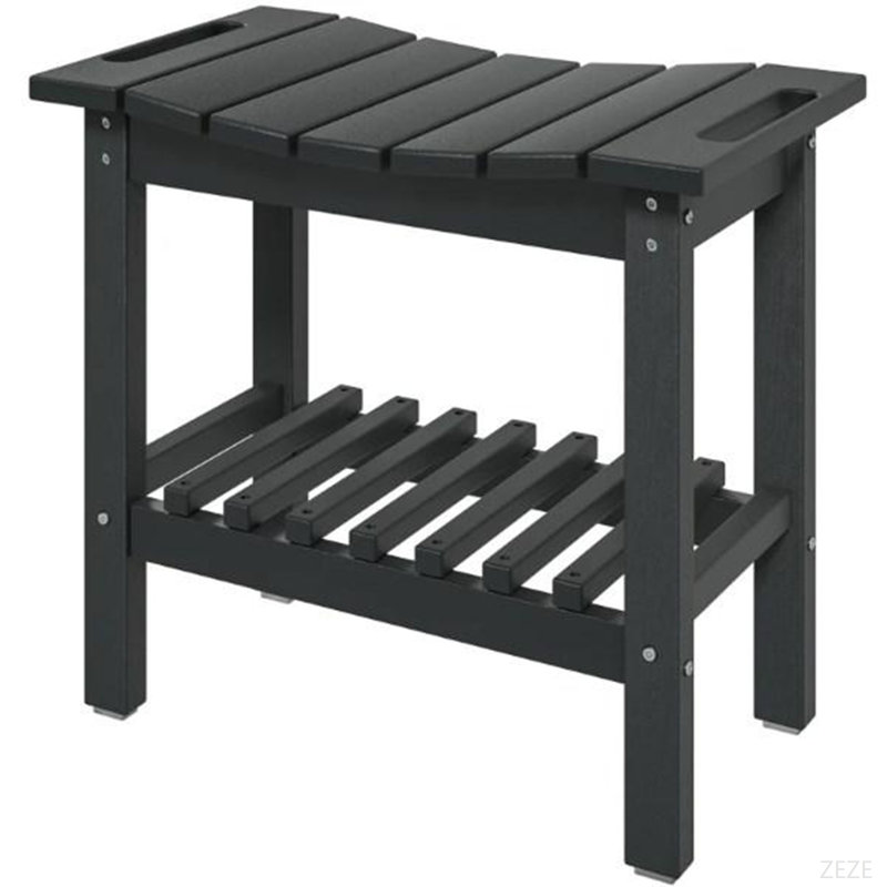 Storage Shelf Bench,Non-Slip Pads Bench For Indoor Outdoor,Waterproof Shower Stool With Handle, Black